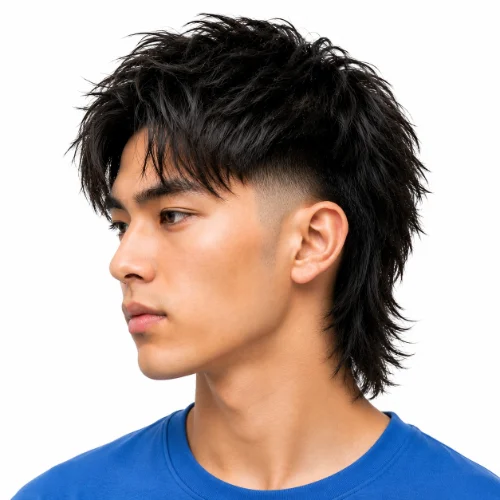 Asian Burst Fade Modern Mullet With Textured Layers
