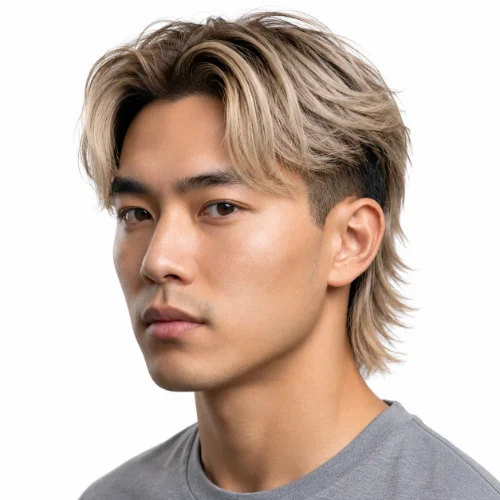 Asian modern mullet with blonde hair