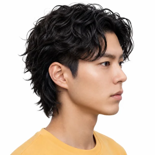 Asian modern mullet with permed hair