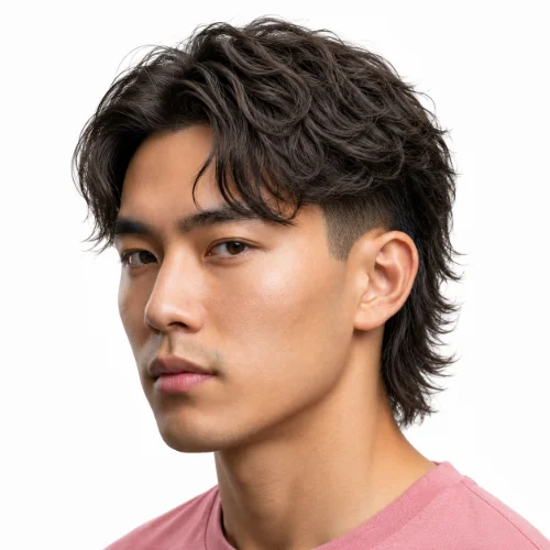 Asian modern mullet with wavy hair