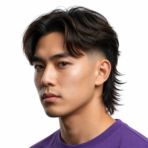 Asian man with a modern mullet fade haircut and textured top