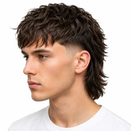 Modern mullet with textured fringe and a clean burst fade