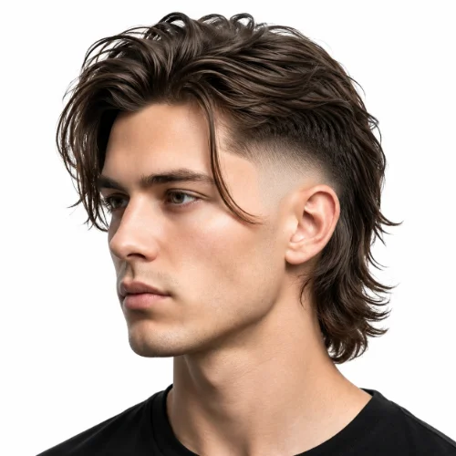 Modern mullet with a clean skin fade and burst fade sides