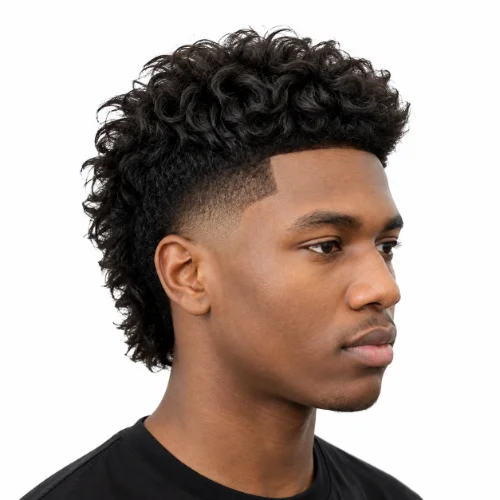 Wavy modern mullet with textured waves and a burst fade