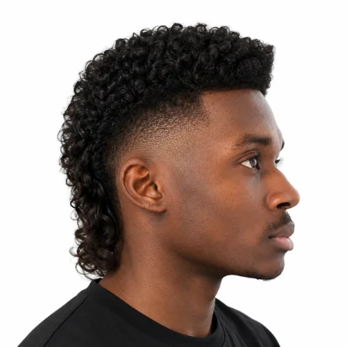 Soft Curly Modern Mullet with loose curls, natural texture, tapered sides, and a relaxed layered finish