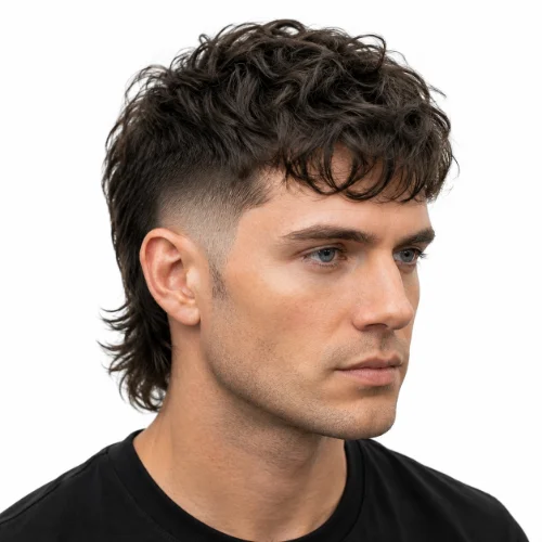 Taper modern mullet with textured top and burst fade sides