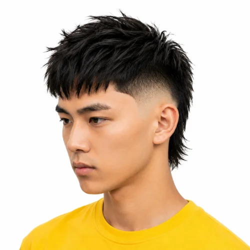 Modern Mullet Hairstyle High Fade with a high fade and textured top.