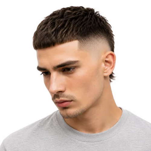 Short Modern Mullet haircut with textured layers and a subtle longer back.