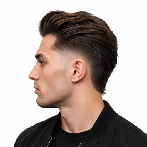 Low Taper Modern Mullet with a clean low taper, textured top, and longer back.