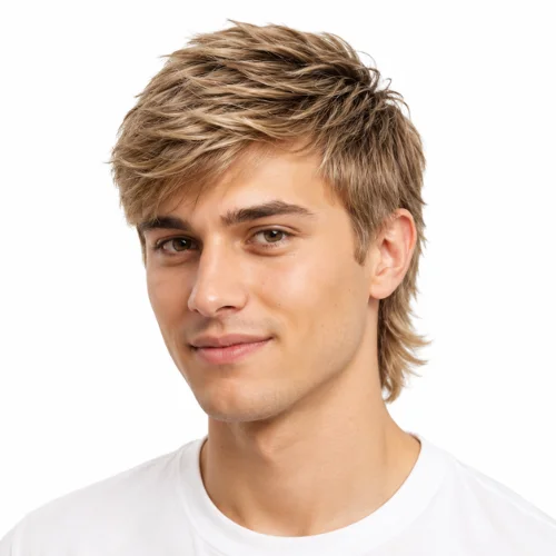 Modern Mullet Blonde hairstyle with textured layers and a longer back.