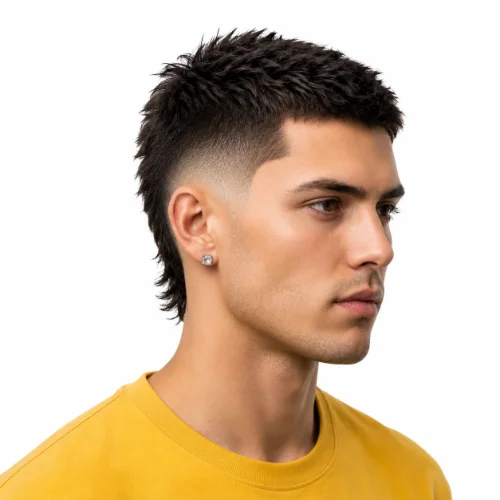 Modern Mullet Mohawk hairstyle with shaved sides and a bold textured top.
