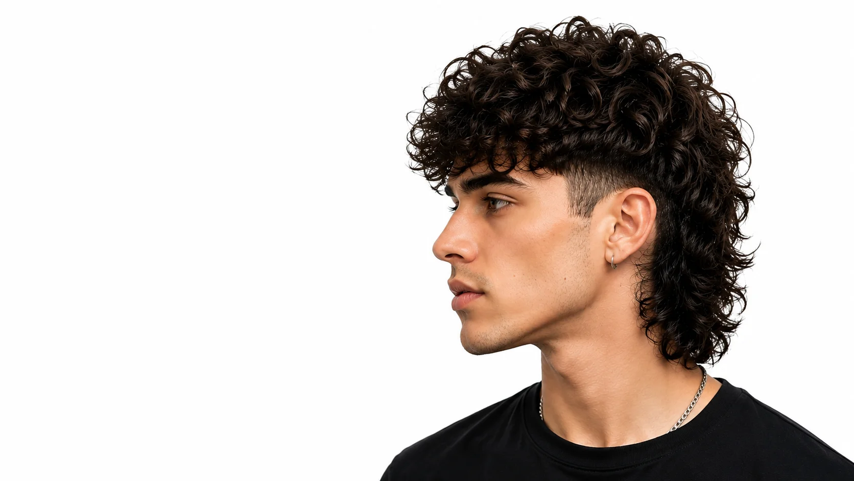 Modern Mullet Curly Hair with defined curls, textured layers, and a longer back.