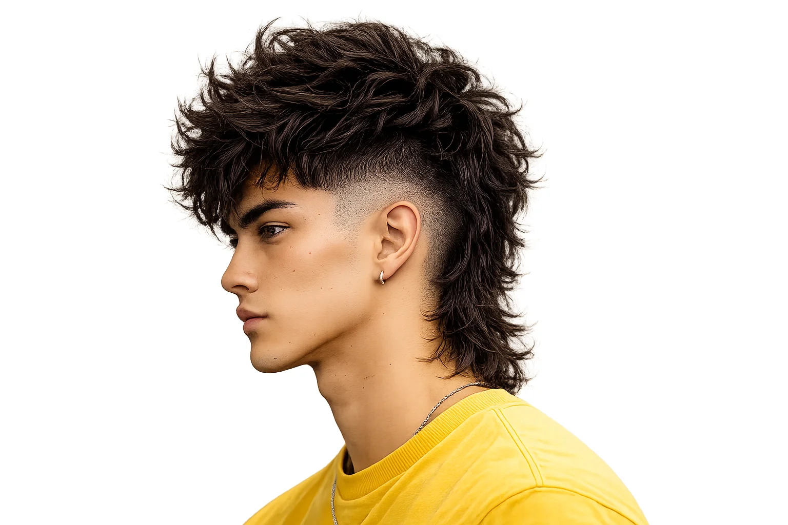 Modern Mullet Asian haircut with textured layers, tapered sides, and a longer back.