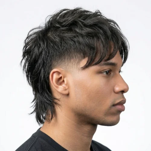 Modern Mullet Comb Over with a sleek comb over, tapered sides, and a longer back