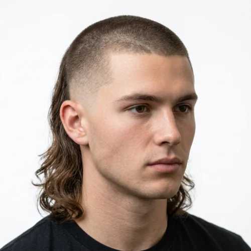 Korean Modern Mullet hairstyle with textured layers, tapered sides, and a stylish longer back