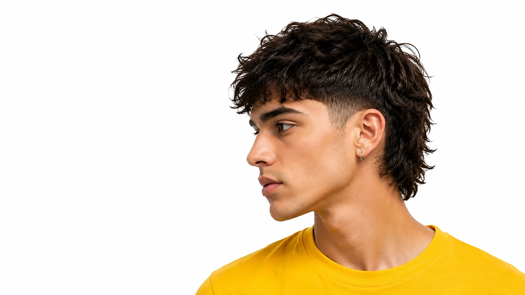 Short Modern Mullet haircut with textured layers, tapered sides, and a clean longer back