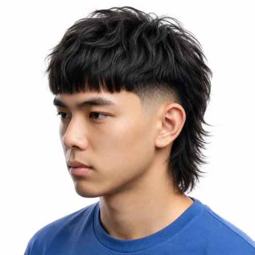 Asian man with an Asian mullet fade and fluffy textured top