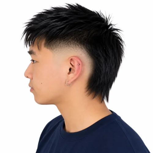 Asian man with an Asian mullet and burst fade haircut