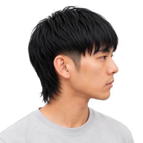 Asian man with a modern Asian mullet fade and straight hair