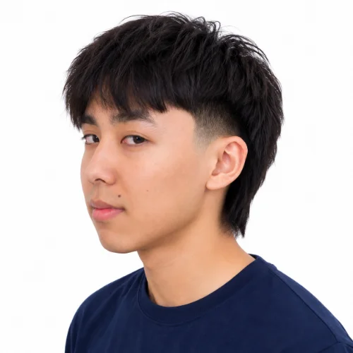 Asian man with an Asian mullet fade and textured fringe