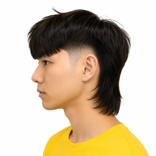 Asian man with a modern mullet and high fade haircut