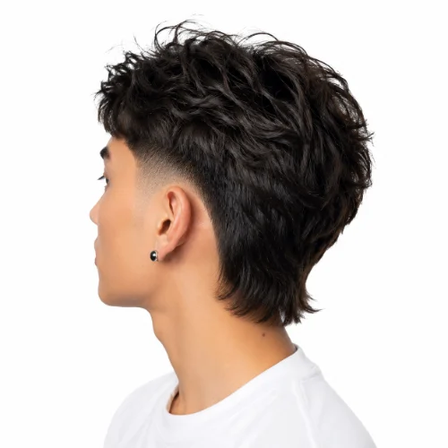 Asian man with a modern mullet and mid fade haircut