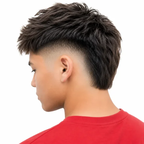 Asian man with a modern mullet and skin fade haircut