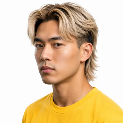 Blonde modern mullet with wavy hair for men