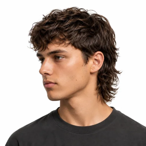 Classic modern mullet with wavy hair for men