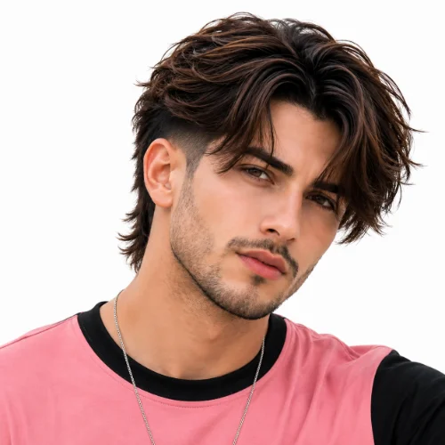 Modern mullet fade with wavy hair for men