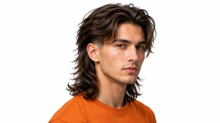 Long modern mullet hairstyle with wavy layers for men