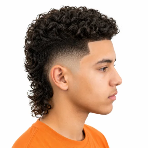 Long modern mullet fade with textured curly volume