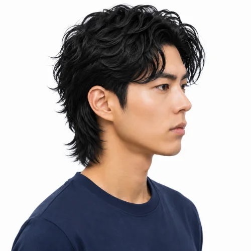Long modern mullet for men with thick hair