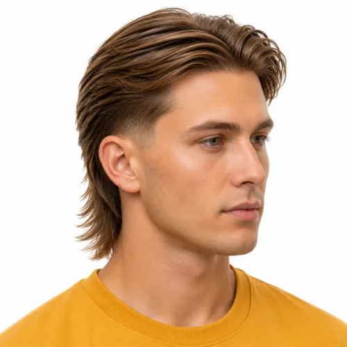 Long straight hair modern mullet with tapered sides