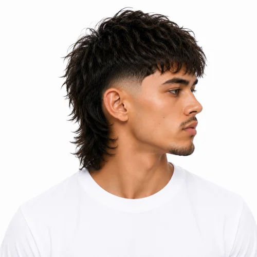 Low Burst Fade Modern Mullet with textured layers, a clean low burst fade, and a longer back