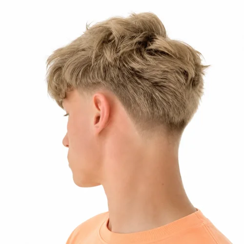 Low taper blonde hair with textured top