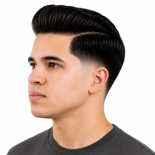 Low taper comb over with neatly styled hair