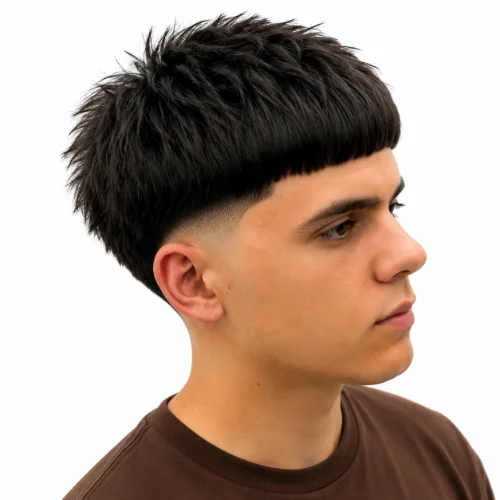 Low taper Edgar haircut with textured fringe