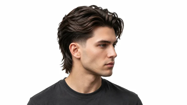 Low Taper Modern Mullet hairstyle with layered hair and a subtle taper on the sides.