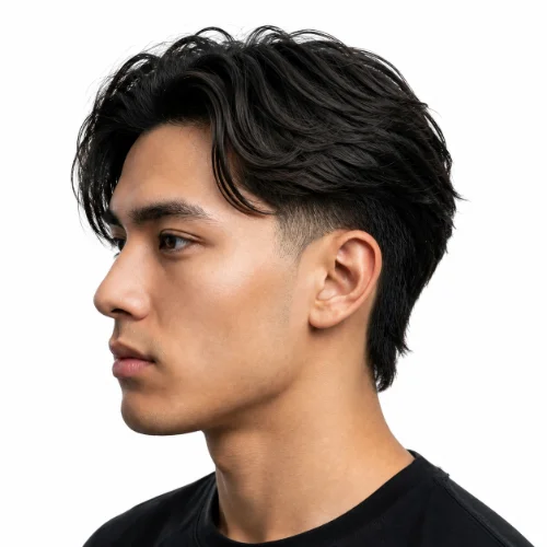 Low taper modern mullet with middle part hairstyle