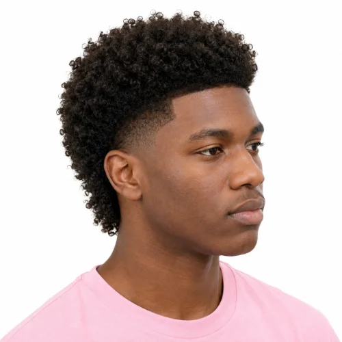 Low taper modern mullet hairstyle for curly hair