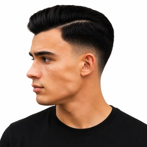 Low taper side part with neatly styled top
