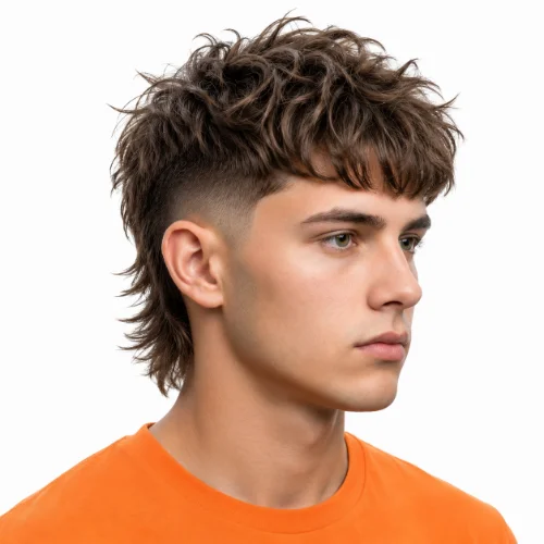 Messy wavy modern mullet hairstyle for men