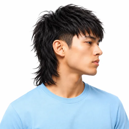 Modern Mullet Asian Hair with textured black layers, tapered sides, and a longer back.