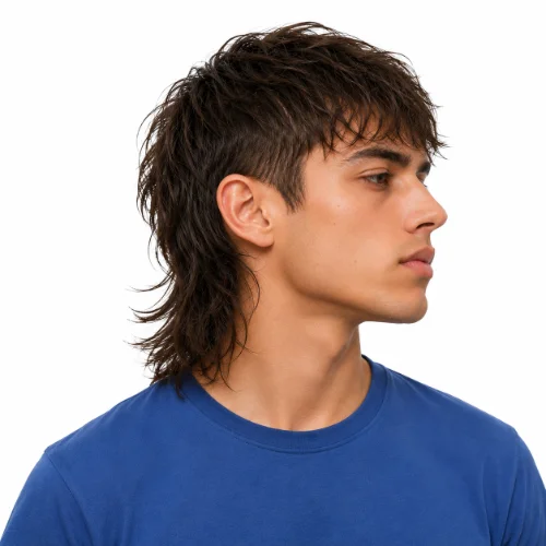 Modern Mullet Thin Hair with lightweight textured layers, tapered sides, and a longer back.