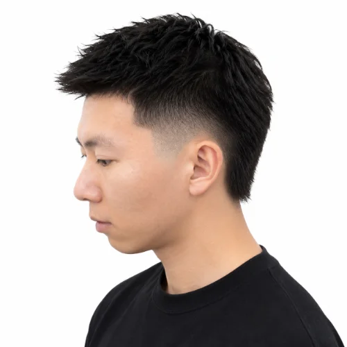 Asian man with a short Asian mullet and faded sides
