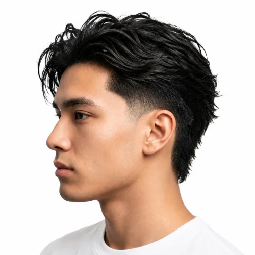 Short modern mullet hairstyle with low taper