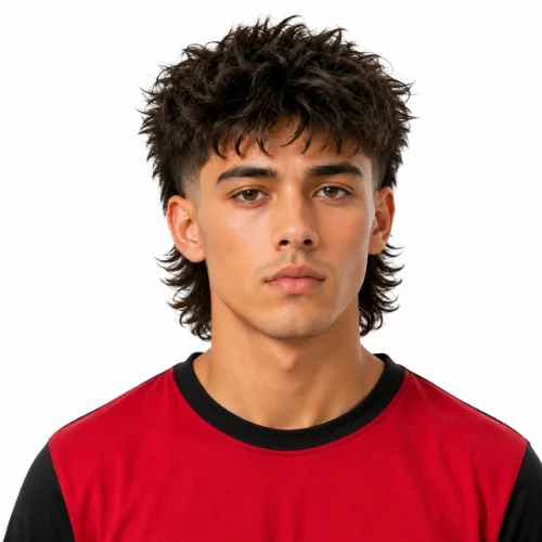 Short modern mullet with wavy hair for men