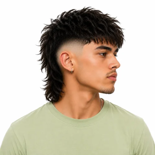 Skin Fade Modern Mullet with textured layers, a clean skin fade, and a longer back